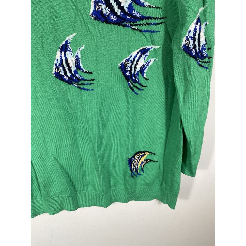 Talbots Sweater Large Fish Pattern Soft Knit Gree… - image 3